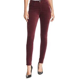 AG Adriano Goldschmied Farrah Skinny Velvet Jeans Womens 27R Burgundy High Rise